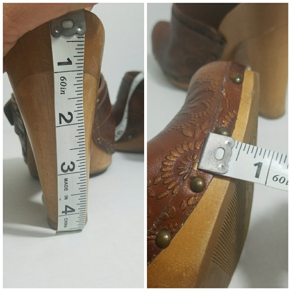 BCBGirls brown leather open back clog mules heels - Picture 8 of 8